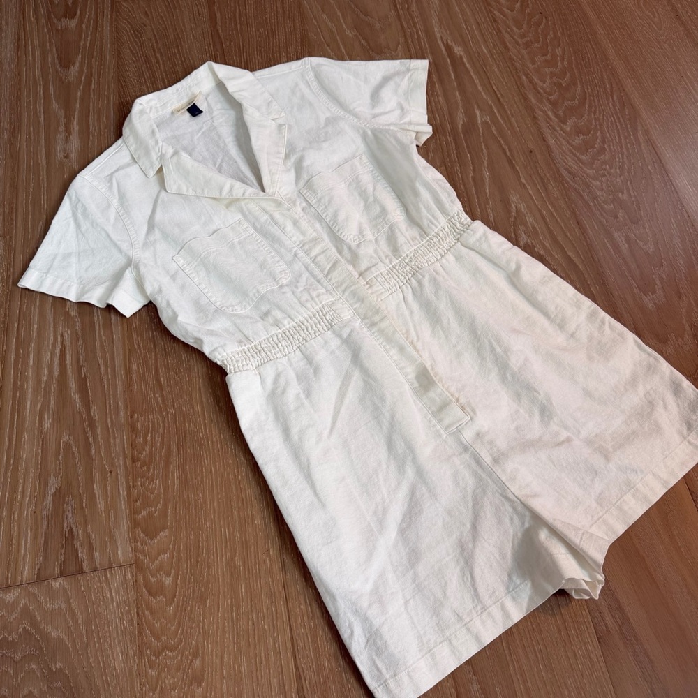 Universal Thread Linen Blend Romper Medium Cream … - image 2